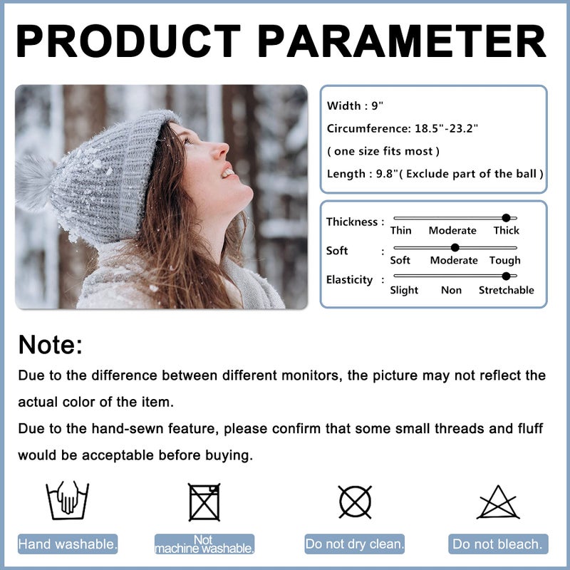 Whiteleopard Women's Winter Beanie Warm Fleece Lining - Thick Slouchy Cable Knit Skull Hat Ski Cap (Cream) - Image 4